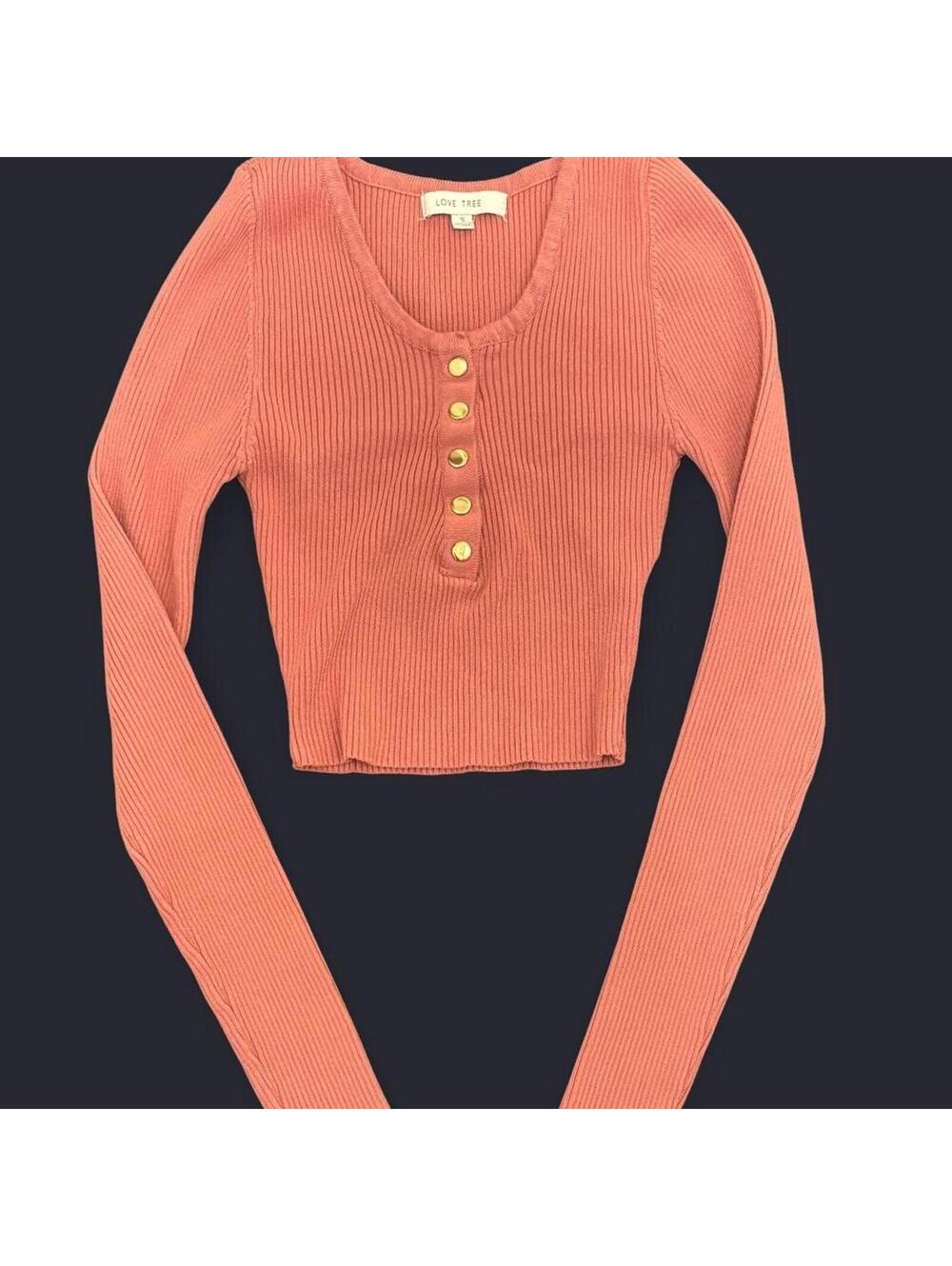 ribbed long sleeve henley crop